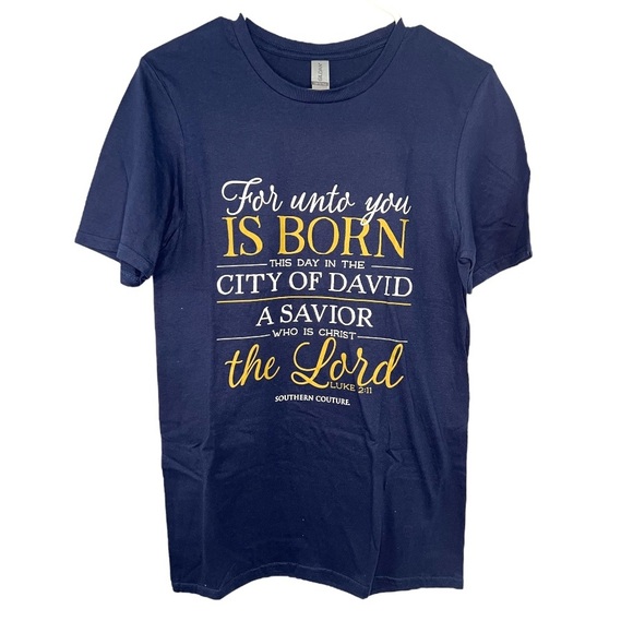 Southern Couture Tops - For Unto You Is Born Luke 2:11 Faith Christmas Navy Short-Sleeve T-shirt NWOT